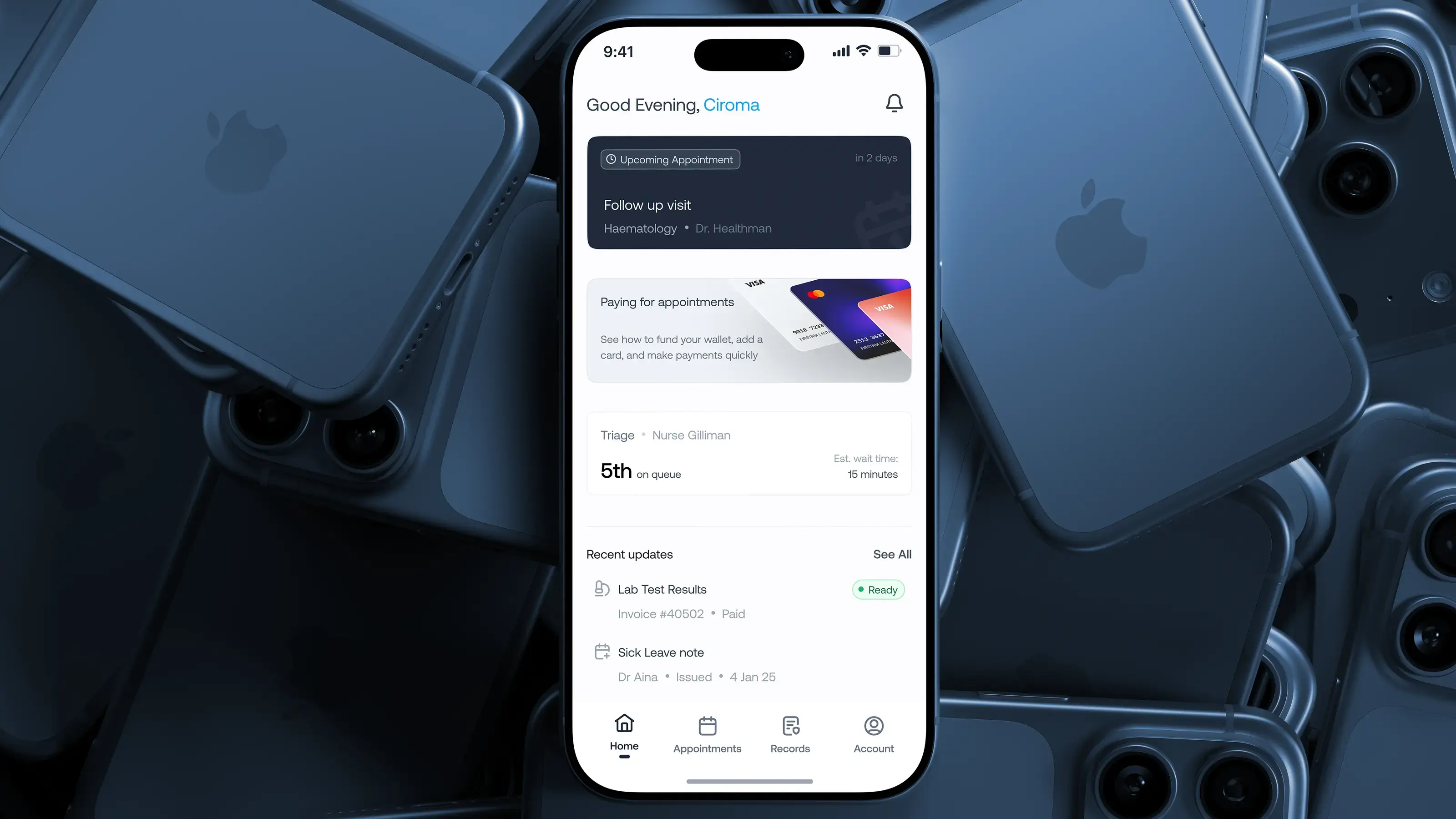 HosQare high fidelity img of home screen