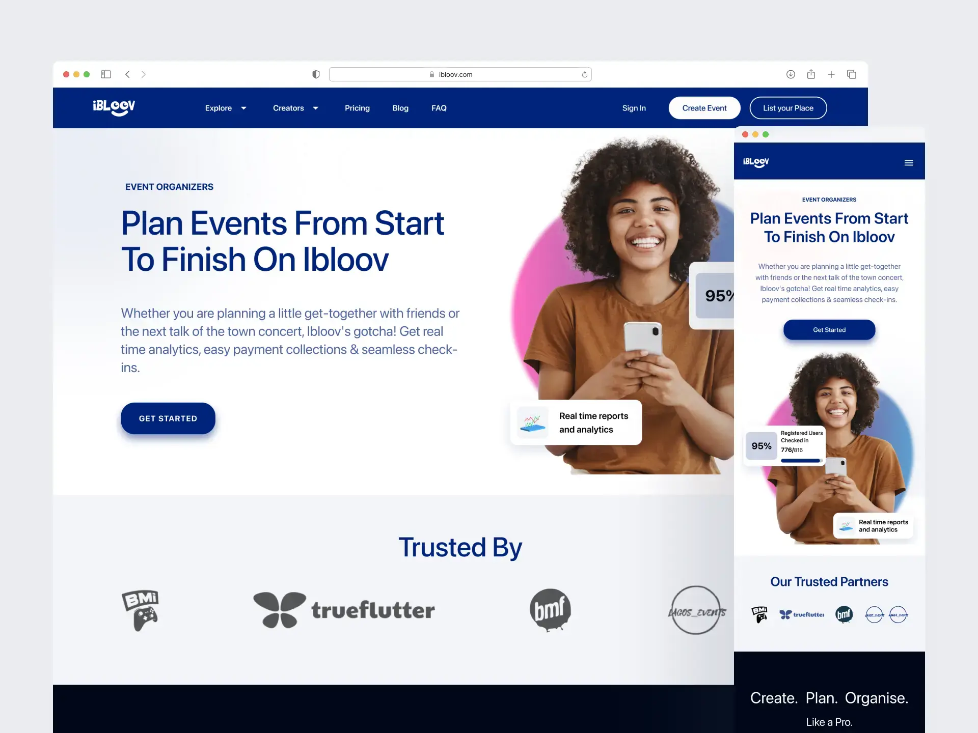 Ibloov organizer landing page redesign